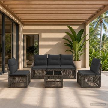 Set Divano da Giardino 6 pz Grigio polyrattan