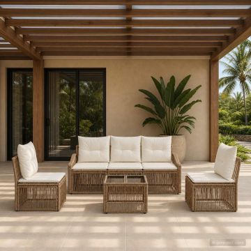 Set Divano da Giardino 6 pz Beige polyrattan