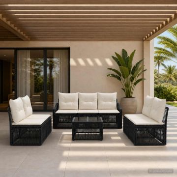 Set Divano da Giardino 8 pz Nero polyrattan