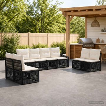Set Divano da Giardino 8 pz Nero polyrattan