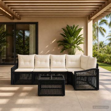 Set Divano da Giardino 6 pz Nero polyrattan