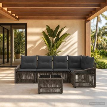 Set Divano da Giardino 6 pz Grigio polyrattan