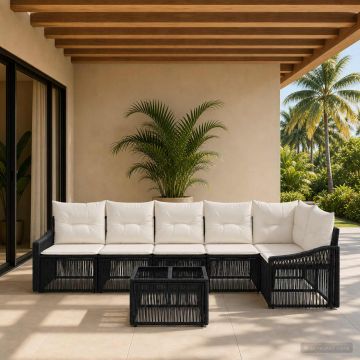 Set Divano da Giardino 7 pz Nero polyrattan