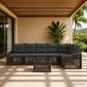 Set Divano da Giardino 7 pz Grigio polyrattan