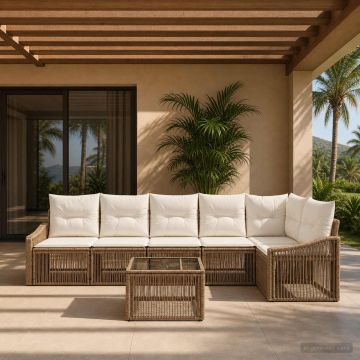 Set Divano da Giardino 7 pz Beige polyrattan