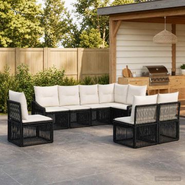 Set Divano da Giardino 8 pz Nero polyrattan