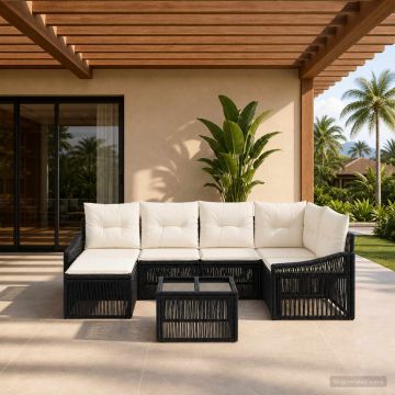 Set Divano da Giardino 7 pz Nero polyrattan