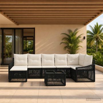 Set Divano da Giardino 8 pz Nero polyrattan