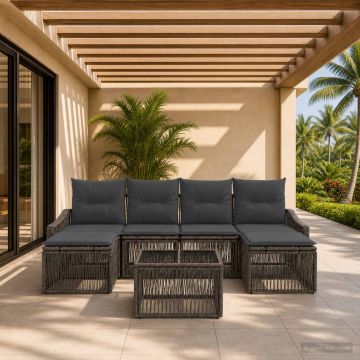 Set Divano da Giardino 7 pz Grigio polyrattan