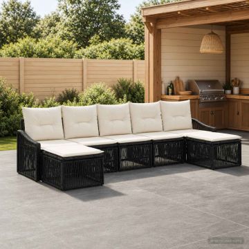 Set Divano da Giardino 7 pz Nero polyrattan
