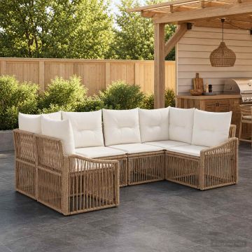 Set Divano da Giardino 6 pz 6-Numero di posti Beige polyrattan