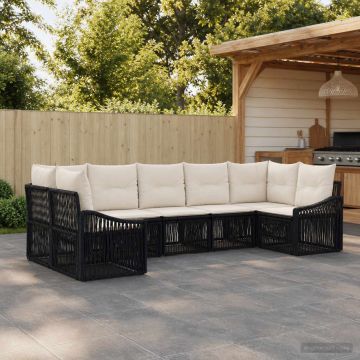 Set Divano da Giardino 7 pz 7-Numero di posti Nero polyrattan