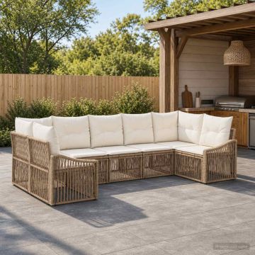 Set Divano da Giardino 7 pz 7-Numero di posti Beige polyrattan