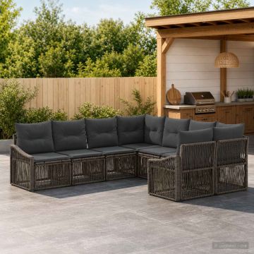Set Divano da Giardino 8 pz 8-Numero di posti Grigio polyrattan