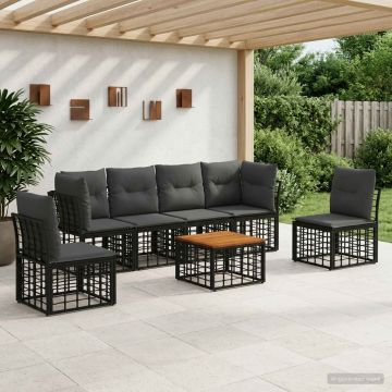 Set di divani da esterno 7 pz Nero e Grigio scuro Poliestere