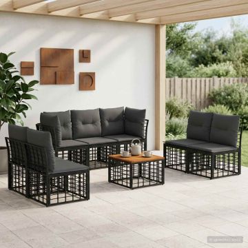 Set di divani da esterno 8 pz Nero e Grigio scuro Poliestere