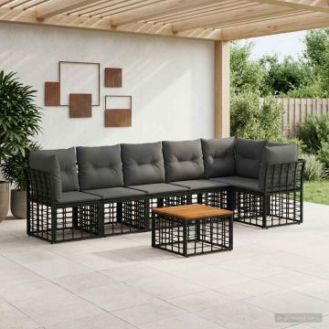 Set Divano da Giardino 7 pz Nero e Grigio scuro polyrattan