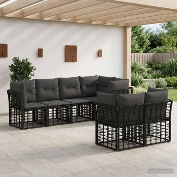 Set di divani da esterno 7 pz Nero Poliestere