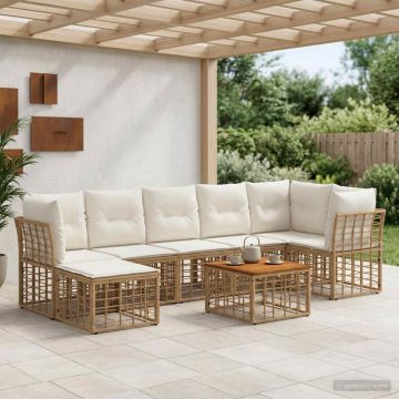 Set di divani da esterno 8 pz Naturale e Bianco Crema