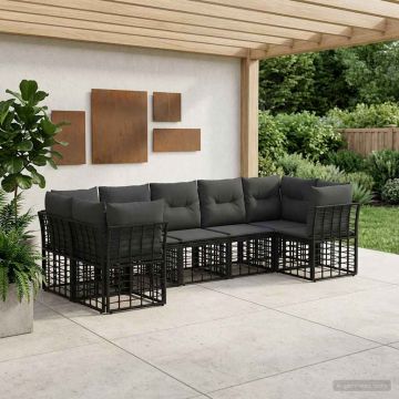 Set di divani da esterno 7 pz Nero e Grigio scuro Poliestere