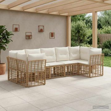 Set di divani da esterno 7 pz 7-Posti Naturale e Bianco Crema
