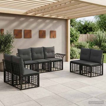 Set di divani da esterno 7 pz Nero e Grigio scuro Poliestere