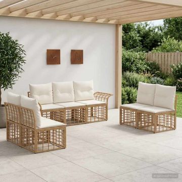 Set di divani da esterno 7 pz Naturale e Bianco Crema
