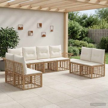 Set di divani da esterno 8 pz Naturale e Bianco Crema