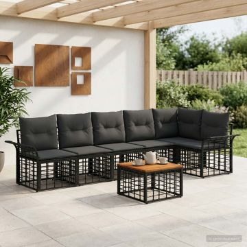 Set di divani da esterno 7 pz Nero e Grigio scuro Poliestere