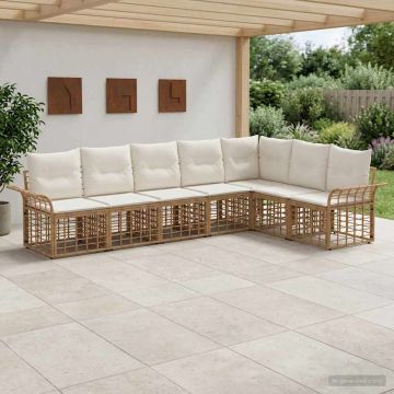 Set di divani da esterno 7 pz Naturale e Bianco Crema