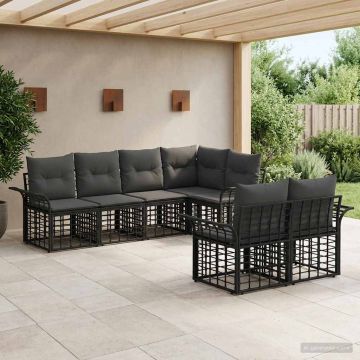Set di divani da esterno 7 pz Nero e Grigio scuro Poliestere