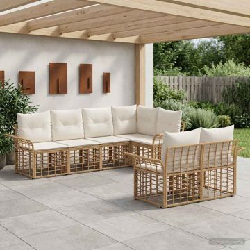 Set di divani da esterno 7 pz Naturale e Bianco Crema