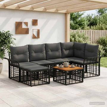 Set di divani da esterno 7 pz Nero e Grigio scuro Poliestere