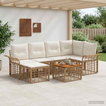 Set di divani da esterno 7 pz 6-Posti Naturale e Bianco Crema