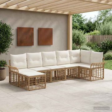 Set di divani da esterno 7 pz Naturale e Bianco Crema
