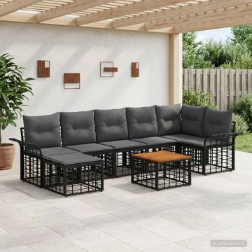 Set di divani da esterno 8 pz Nero e Grigio scuro Poliestere