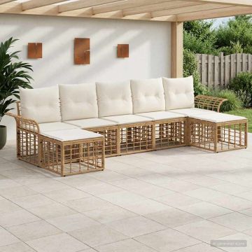 Set di divani da esterno 7 pz Naturale e Bianco Crema