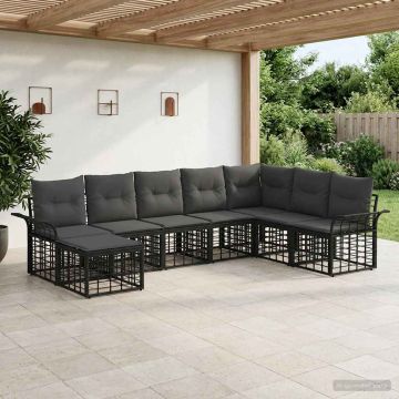 Set di divani da esterno 8 pz Nero e Grigio scuro Poliestere