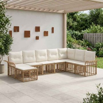 Set di divani da esterno 8 pz Naturale e Bianco Crema