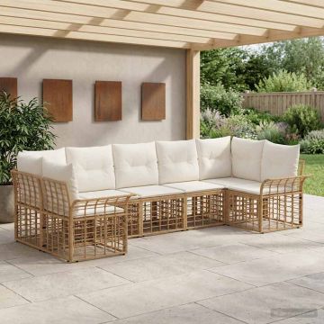 Set di divani da esterno 7 pz Naturale e Bianco Crema