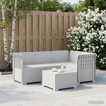 Divano da Giardino 4 Posti Aspetto Rattan PP Bianco