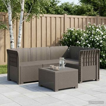 Divano da Giardino 4 Posti Aspetto Rattan PP Grigio Chiaro