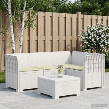 Divano da Giardino 4 Posti con Cuscini Aspetto Rattan PP Bianco