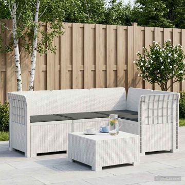 Divano da Giardino 4 Posti con Cuscini Aspetto Rattan PP Bianco