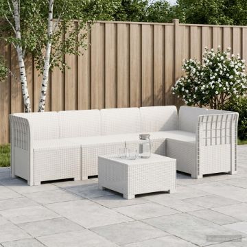 Divano da Giardino 5 Posti Stile Rattan PP Bianco