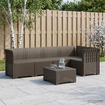 Divano da Giardino 5 Posti Stile Rattan PP Grigio Chiaro