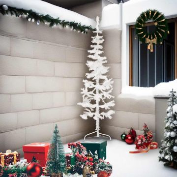 Albero Natale Artificiale Sottile a Metà Supporto Bianco 210 cm