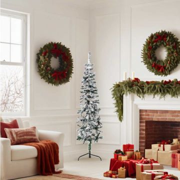 Albero Natale Artificiale Sottile a Metà Neve Fioccata 150 cm