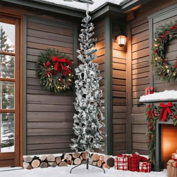 Albero Natale Artificiale Sottile a Metà Neve Fioccata 210 cm