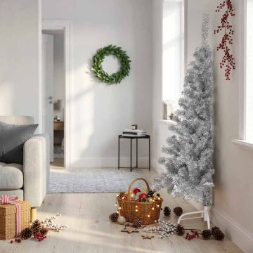 Albero di Natale Artificiale a Metà con Supporto Rosa 150cm PVC
